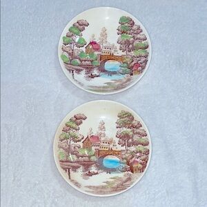Vintage Nasco Holiday 1940’s Scenic 6” Plates with Pastel Hues